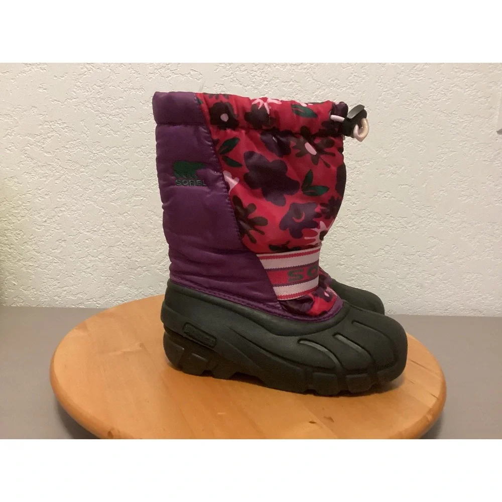 Sorel Snow Boots Kids 12.5 Purple Pink Floral Waterproof Insulated NC1811-505